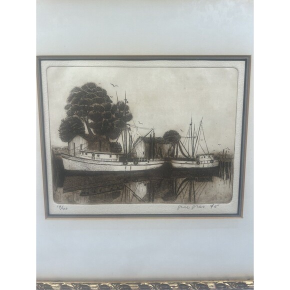 1975 GINGRAS, Gilles Emmanuel "Untitled-Dock" Etching Signed in Pencil 19 of 100 - Picture 2 of 10